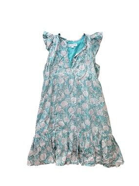 Emerson Fry India Collection Aqua Floral Block Print Flutter Sleeve Dress XS/S